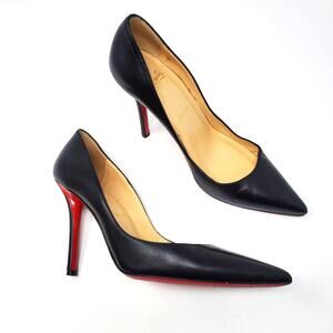 Christian Louboutin Paris Apostrophy Pump 100mm Heel Leather Black Size 6.5